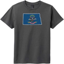 North Dakota State Shape Flag Youth T-Shirt Charcoal - US Custom Tees