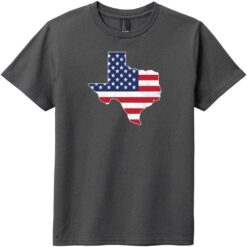Texas Shaped Vintage American Flag Youth T-Shirt Charcoal - US Custom Tees