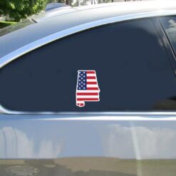Alabama American Flag State Car Sticker shown on a vehicle rear window