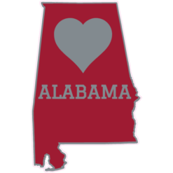 Alabama Crimson Heart State Shaped Sticker – vinyl decal printed in the USA