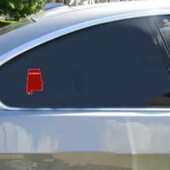 Alabama Red State Shaped Car Sticker shown on a vehicle rear window