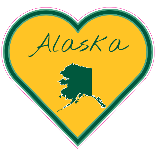 Alaska State Heart Shaped Sticker โ vinyl decal printed in the USA