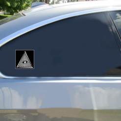 All Seeing Eye Triangle Car Sticker shown on a vehicle rear window