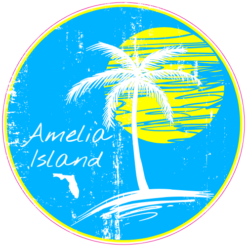 Amelia Island Florida Circle Sticker – vinyl decal printed in the USA