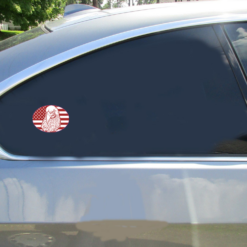 American Flag Eagle Oval Car Sticker shown on a vehicle rear window