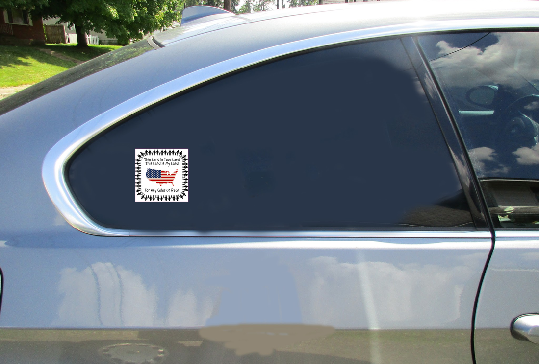 American Flag Equality Car Sticker shown on a vehicle rear window