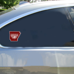 Arkansas Roots State Car Sticker shown on a vehicle rear window