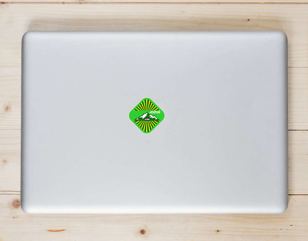 Aspen Colorado Mountain Laptop Sticker shown on a laptop lid