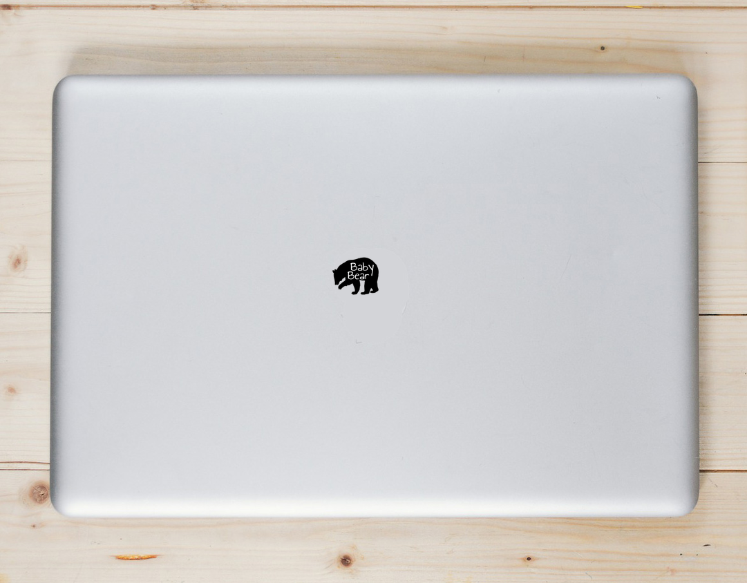 Baby Bear Laptop Sticker shown on a laptop lid