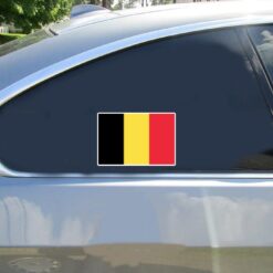 Belgium Flag Car Sticker shown on a vehicle rear window
