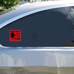 Bitch Don't Kill My Vibe Smoking Skull Square Car Sticker shown on a vehicle rear window