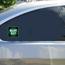 Blunt Slut Pot Leaf Car Sticker shown on a vehicle rear window
