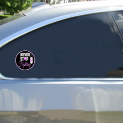 Breast Cancer Awareness Never Stop Fighting Boxing Glove Car Sticker shown on a vehicle rear window