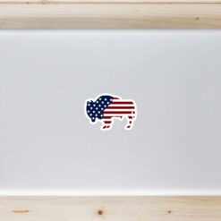 Buffalo American Flag Laptop Sticker shown on a laptop lid