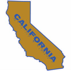 California Gold Blue State Shaped Sticker – vinyl decal printed in the USA