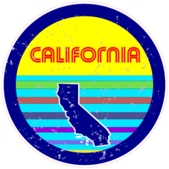 California Sunshine Retro Circle Sticker – vinyl decal printed in the USA