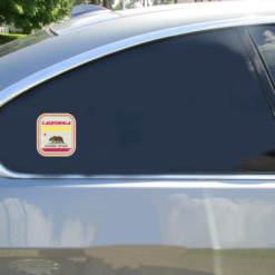 California Vintage Retro Flag Car Sticker shown on a vehicle rear window