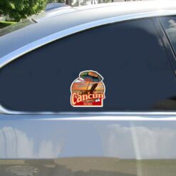 Cancun Mexico Beach Car Sticker shown on a vehicle rear window