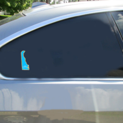 Cape Henlopen Delaware State Shaped Car Sticker shown on a vehicle rear window