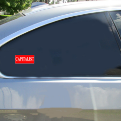 Capitalist Red Square Car Sticker shown on a vehicle rear window