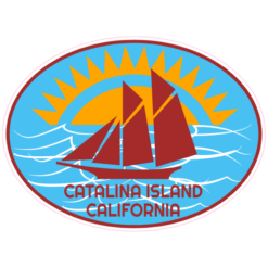 Catalina Island California Sailboat Oval Sticker – vinyl decal printed in the USA