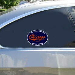Chicago Blues Capital Car Sticker shown on a vehicle rear window