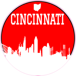 Cincinnati Red Skyline Circle Sticker – vinyl decal printed in the USA