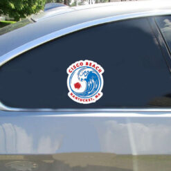 Cisco Beach Nantucket Surf Car Sticker shown on a vehicle rear window