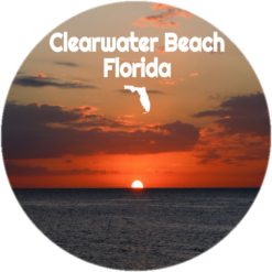 Clearwater Beach Sunset Circle Sticker – vinyl decal printed in the USA
