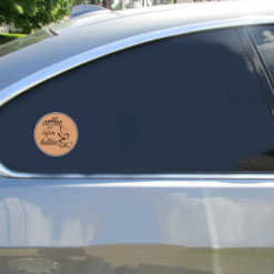 Coffee Before Talkie Car Sticker shown on a vehicle rear window
