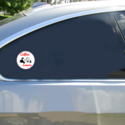 Coffee Lovers Couple Circle Car Sticker shown on a vehicle rear window