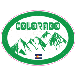 Colorado Mountains Retro Oval Sticker – vinyl decal printed in the USA
