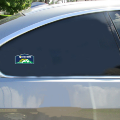 Colorado Mountains and Sunshine Car Sticker shown on a vehicle rear window