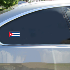 Cuba Flag Car Sticker shown on a vehicle rear window