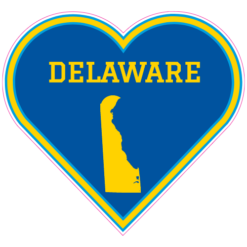 Delaware State Heart Shaped Sticker – vinyl decal printed in the USA