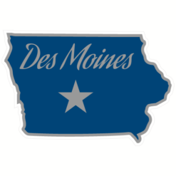 Des Moines Iowa State Shaped Sticker – vinyl decal printed in the USA
