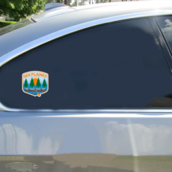 Des Plaines Illinois River Canoe Car Sticker shown on a vehicle rear window