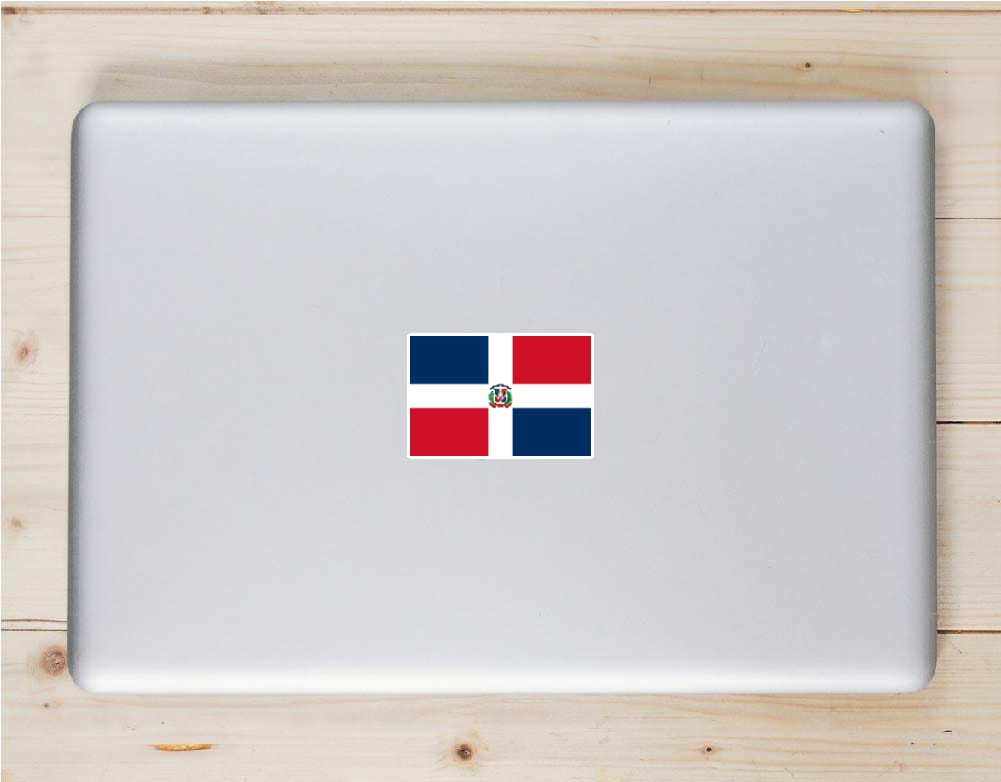 Dominican Republic Flag Laptop Sticker shown on a laptop lid
