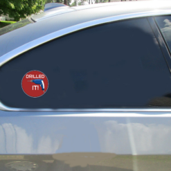 Drilled It Drill Car Sticker shown on a vehicle rear window