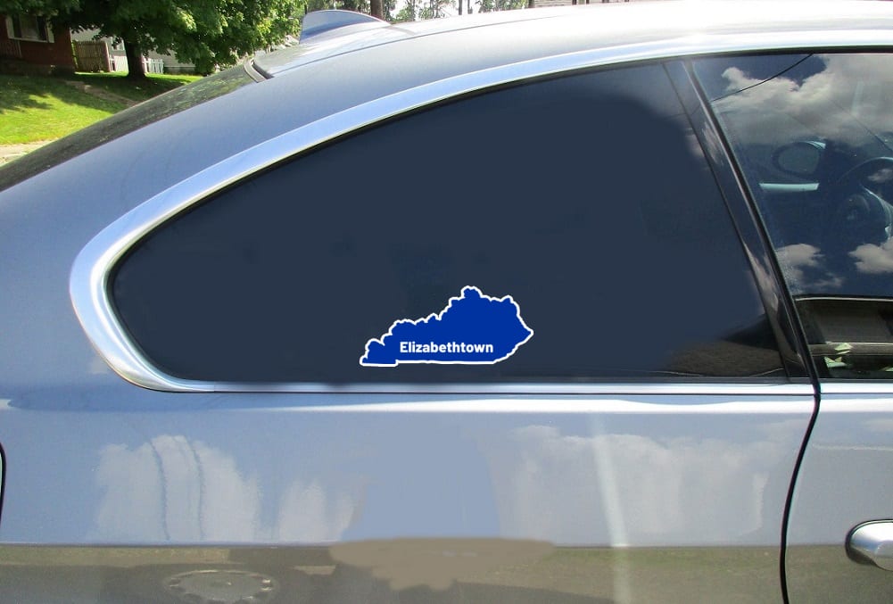 Elizabethtown Kentucky Car Sticker shown on a vehicle rear window