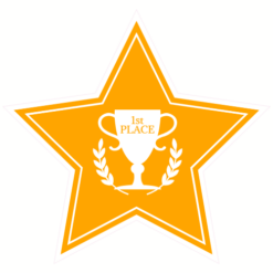 First Place Gold Star Sticker – vinyl decal printed in the USA