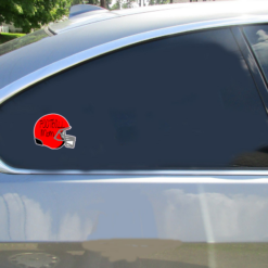 Football Mom Helmet Car Sticker shown on a vehicle rear window