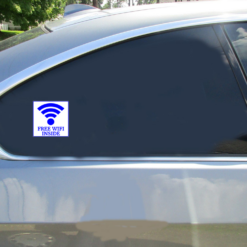 Free WiFi Inside Car Sticker shown on a vehicle rear window