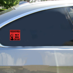 Freedom Of Speech Car Sticker shown on a vehicle rear window