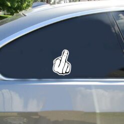 Fuck You Finger Car Sticker shown on a vehicle rear window