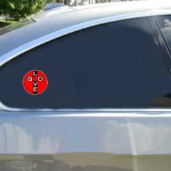 God Is Love Cross Circle Car Sticker shown on a vehicle rear window