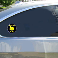 Good Job Thumbs Up Car Sticker shown on a vehicle rear window