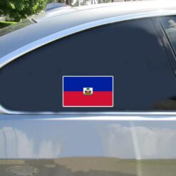 Haiti Flag Car Sticker shown on a vehicle rear window
