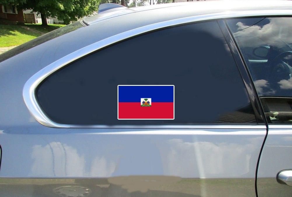 Haiti Flag Car Sticker shown on a vehicle rear window