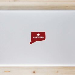 Hartford CT State Shaped Laptop Sticker shown on a laptop lid